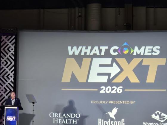 Osceola County Commission Chair Brandon Arrington addressed the convened crowd about the potential local effects of Amendment 3 on the Nov. 3 ballot at Wednesday's State of the County event. (Photo/Ken Jackson)