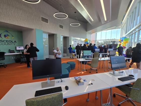 The reception area offers computers with links to the entirety of Osceola Library System books and offerings, which can be delivered. (Photo/Ken Jackson)