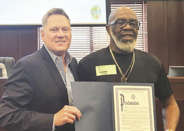On Monday, Osceola County honored the Sheriff’s Office’s 911 communications team as a group, and Norris “Dog Guy” Bourne for his individual acts of kindness along Pleasant Hill Road. PHOTOS/KEN JACKSON