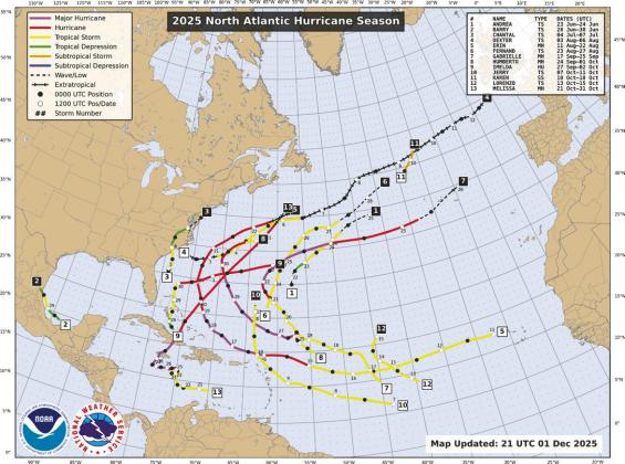 Florida — and the rest of the continental U.S. — was spared from a hurricane landfall. (Graphic/National Hurricane Center)