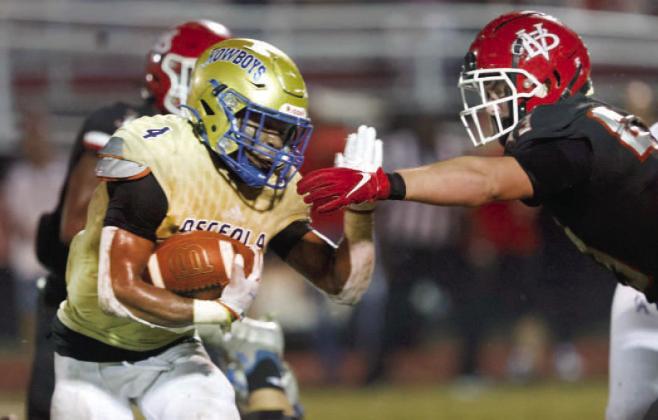 Osceola running back Taevion Swint rushed for 175 yards and two touchdowns in last week’s 31-7 win over Vero Beach. He’ll be key to a win Friday in Lakeland and a spot in the Class 4S championship game. PHOTO/REINHOLD MATAY