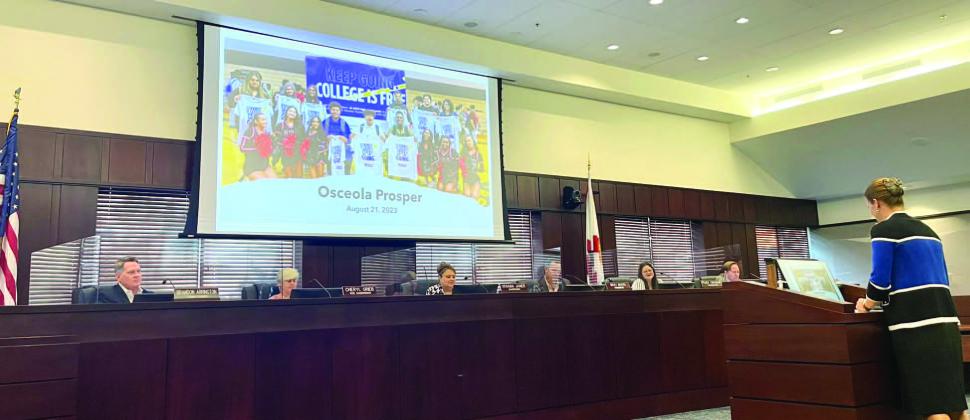 Valencia College President Kathleen Plinske presented the impact of Osceola Prosper on local students at Monday’s County Commission meeting. PHOTO/VALENCIA