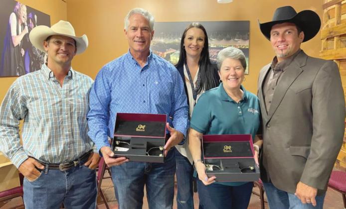 At the Silver Spurs Rodeo Appreciation dinner Sept. 30, Spurs sponsors of six and 10 years were given a token of appreciation. Bouchard Insurance, Boot Barn, Toho Water Authority and Clancy &amp;amp; Theys were awarded a personalized buckle, and Experience Kissimmee, Wolf’s Irrigation and Landscape and Kisselback Ford were awarded a set of silver spurs. PHOTOS/SILVER SPURS