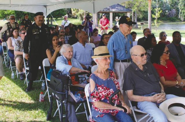 Veterans are recognized during the Memorial Day observance in Buenaventura Lakes Monday. (Photo/Terry Lloyd)