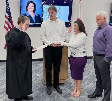 Supervisor of Elections Mary Jane Arrington were sworn in for their fifth terms, and Tax Collector Bruce Vickers his third, this week, joined by their families. PHOTO/OSCEOLA COUNTY PROPERTY APPRAISERS OFFICE