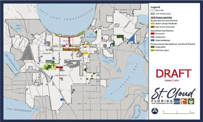 A draft of proposed future land use includes low-intensity “neighborhood commercial” on Florida Avenue and neighborhood commercial land use along a section of Lakeshore Boulevard in the vicinity of the boat ramp and Crabby Bill’s restaurant. (Graphic/ City of St. Cloud)