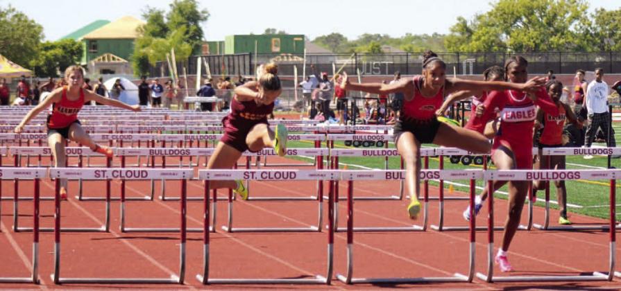 Gateway’s Aniyah Radcliff (in the lead) won three OBC track events and went to the state meet in the long and triple jumps. PHOTO/GATEWAY HIGH SCHOOL