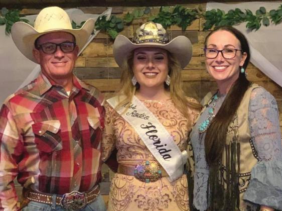 2022 Miss Rodeo Florida Makayla Baker (center), pictured with her parents Tricia and Jamie. SUBMITTED PHOTO