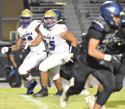 Osceola defensive tackle John Walker (55) had 13 sacks and, with his linemates like Derrick LeBlanc (10)3, caused havoc for opposing offenses all season. PHOTO/JANA STULTZ