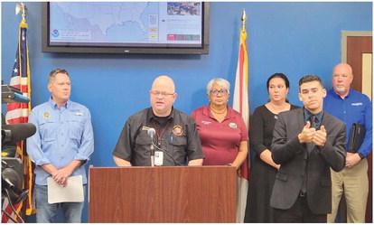 Osceola County Emergency Management Director Bill Litton addresses the media at a Tuesday, all-hands-on-deck press conference. PHOTO/KEN JACKSON