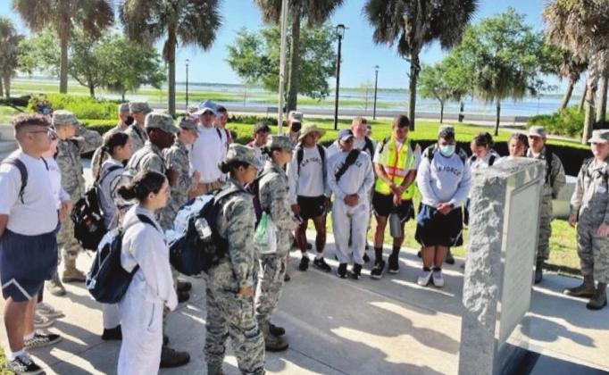 Osceola High School’s AFJROTC cadets honored those who experienced the Bataan Death March, placing a wreath at the Lakefront Park memorial the weekend of April 8-10. SUBMITTED PHOTO
