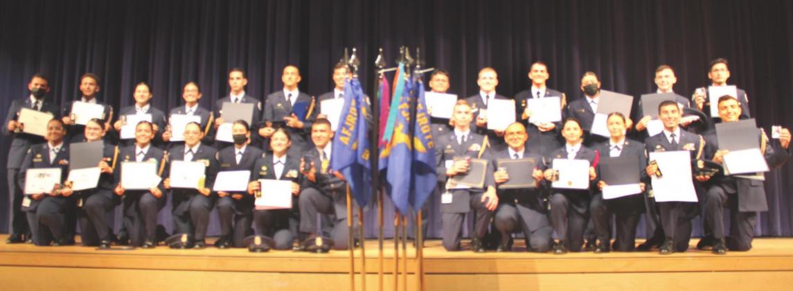 The group of Osceola High AFJROTC cadets who earned national awards, at the corps’ 30th anniversary awards ceremony Friday. PHOTO/KEN JACKSON
