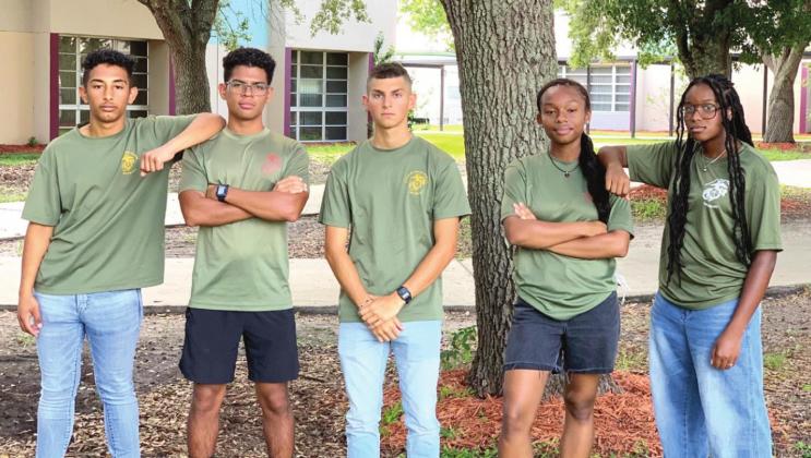 The 2021 Gateway MCJROTC Battalion Staff. From left: Sebastian Ramos, Jesus Acevedo, Joswell Burgos-Santiago, Savannah Ferguson and Fantaze Thornton.