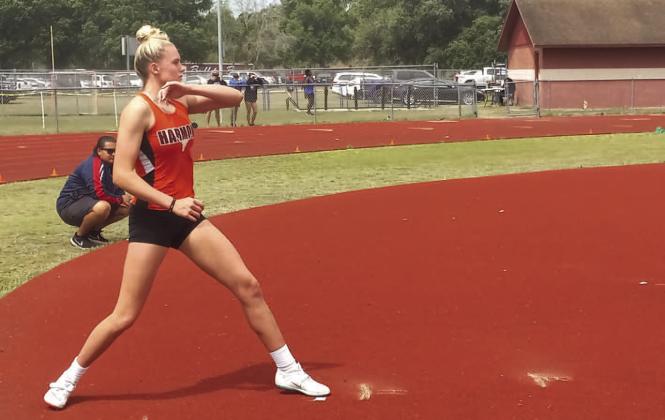 Drea Thompson won OBC, district and regional high jump titles before placing in the FHSAA State Championships. She was an all-county selection in flag football and standout on the volleyball court for Harmony – earning News-Gazette Girls Athlete of the Year honors for the 2022-23. PHOTO/J. DANIEL PEARSON