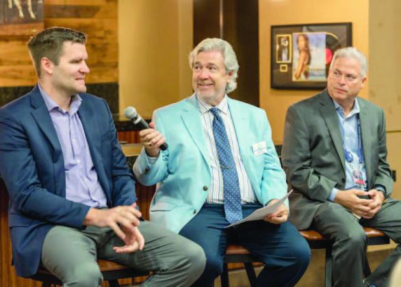 Orlando Magic President Hans Steinbrenner (left) and Osceola Heritage Park GM Robb Larson joined St. Cloud Chamber CEO Dirk Webb for a Heritage Club chat about the upcoming Osceola Magic season. PHOTO/CAPTIONS BY CASTO