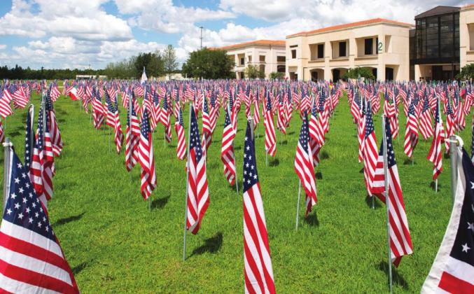 The traditional field of 2,977 flags is on display at Valencia College’s Osceola campus through Sept. 17. PHOTO/VALENCIA COLLEGE