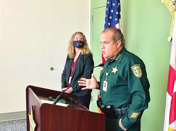 Osceola County Sheriff Marcos Lopez holds a press conference to announce that the Florida Department of Law Enforcement would investigate whether charges were warranted against Deputy Ethan Fournier for his actions against student Taylor Bracey. NEWS-GAZETTE PHOTO/BRIAN MCBRIDE