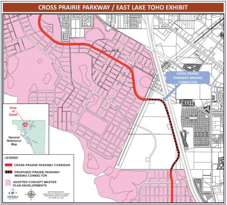 The extension of Cross Prairie Parkway will provide an extra way in and out of the area, and Osceola County is lining up the funding and design partners for it. GRAPHIC/OSCEOLA COUNTY