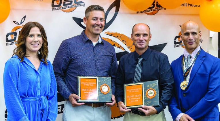 Gateway's Travis James (2nd from left) and St. Cloud's Bryan Smart were named the OBC Co-Athletic Directors of the Year. (Photo/Taylor McFee)