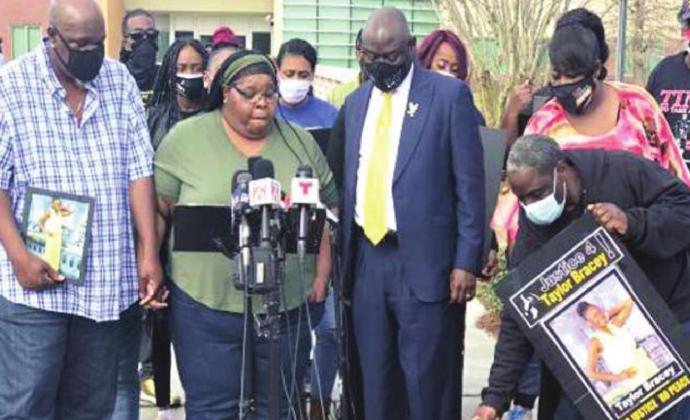 The parents of Taylor Bracey, the Liberty High student involved in the physical altercation with a school resource officer, spoke at a press conference days after the incident. PHOTO/CHARLIE REED