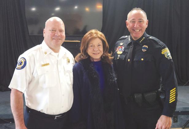 St. Cloud Police and Fire chiefs Doug Goerke and Jason Miller, with St. Cloud Main Street’s Paula Stark, told a group of “Breakfast with the Pros” attendees Tuesday about how they’re managing the first responder departments of the ever-growing city. (Photo/Ken Jackson)