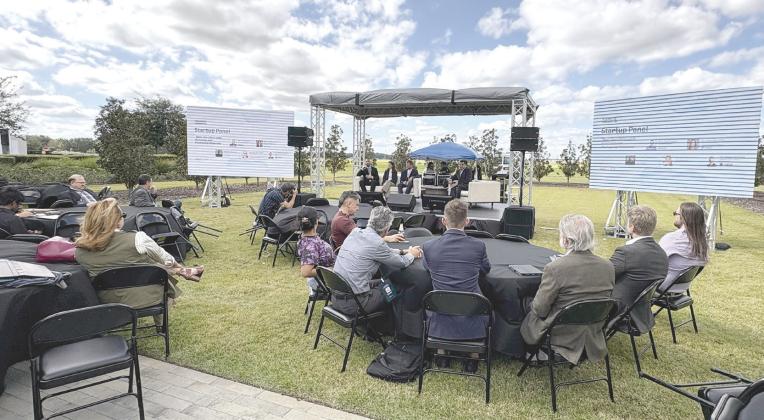 Some of the over 50 tech entrepreneurs and semiconductor industry leaders during a panel discussion at the Plug and Play NeoCity Expo Oct. 30. (Photo/Terry Lloyd)