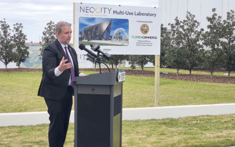 Florida Secretary of Commerce Alex Kelly was among the state and local leaders who turned out at NeoCity Thursday for the ceremonial groundbreaking of a 30,000 square foot multi-use lab facility at the Kissimmee tech campus. (Photo/Ken Jackson)