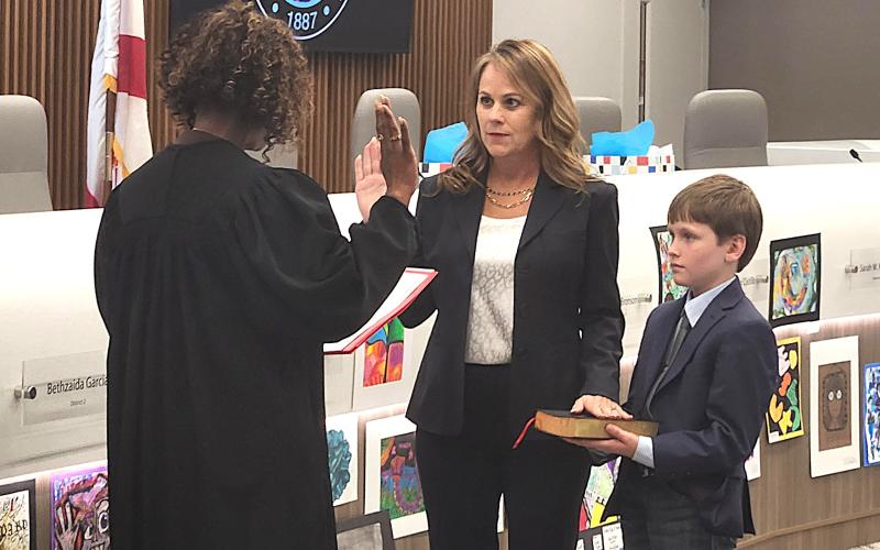 Jolene Sheive was sworn in to fill the District 3 School Board seat to join an all-female Osceola County School Board. (Photo/Ken Jackson)