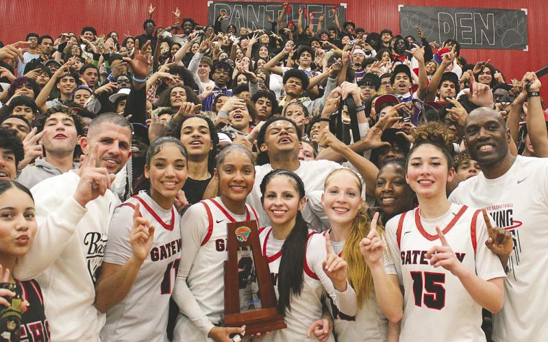 Gateway’s girls basketball team celebrated winning the Region 2 championship and a return trip to the Final 4 with their fans after Friday’s 61-51 win over New Smyrna Beach. (Photo/Ken Jackson)