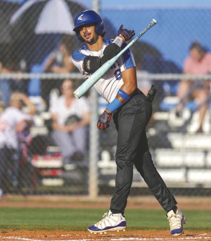A two-run triple by Harmony’s Angel Medina, shown here in the District 7A-9 championship game, was the big blow in third inning of a 6-5 regional playoff victory Friday over St. Cloud. (Photo/Taylor McFee)