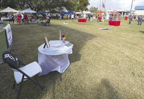 The scene at the inaugural St. Cloud’s Veterans’ Park for Soldier City Sunday, with a POW/MIA table in the foreground. (Photo/Terry Lloyd) 