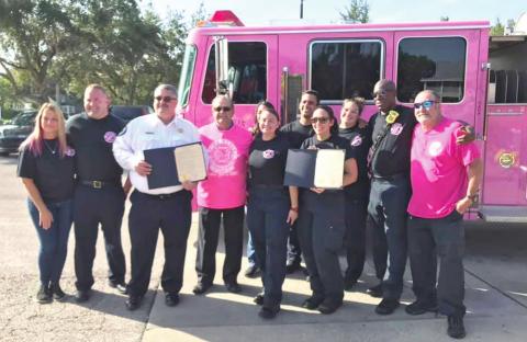 Ahead of Pink Heals Saturday, St. Cloud Mayor Nathan Blackwell read proclamations for Fire Prevention and Pinktober month last week. Pinktoberfest will be held Saturday morning. PHOTO/ST. CLOUD FIRE RESCUE