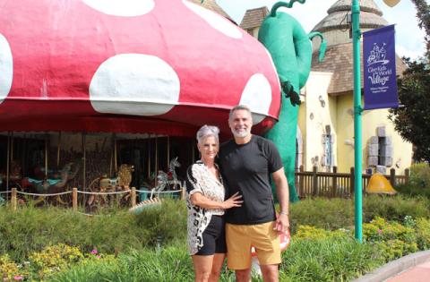 Kurt and Brenda Warner at Give Kids the World Village on July 14. PHOTO/KEN JACKSON