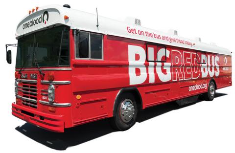 OneBlood's Big Red Bus will be at the St. Cloud Veterans Memorial Library on July 7th from 12 noon to 5 p.m.