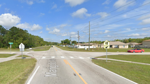Osceola County recommends roundabouts on Marigold Avenue at Laurel Avenue (pictured) and San Lorenzo Avenue (the next intersection). PHOTO/GOOGLE MAPS