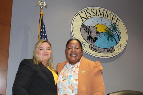 Janette Martinez (left) and Angela Eady began terms as Kissimmee City Commissioners Tuesday. PHOTO/KEN JACKSON