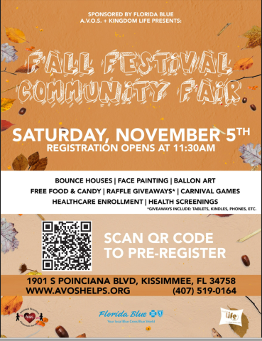On Saturday, the Fall Festival Community Fair presented by AVOSHelp – Anointed Victorious Outreach Services — will be held.