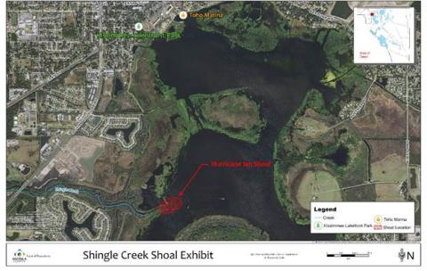 A new shoal has been created due to heavy flows from Shingle Creek on the west side of Lake Tohopekaliga. PHOTO/OSCEOLA COUNTY