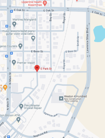 East Park Street between Lawrence Silas Boulevard and Brack Street on the northeast side of downtown Kissimmee will be closed as soon as Wednesday, June 5 for “an extended period of time” to allow for construction at the railroad crossing. GOOGLE MAPS