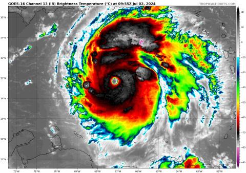 Beautiful and deadly Hurricane Beryl, a Category 5 storm as of 11 p.m.  PHOTO/TROPICAL TIDBITS