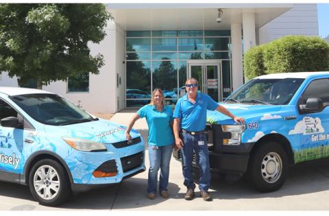 Toho’s Environmental Specialists Sheila Shetters and John Waryas travel throughout Osceola County conducting free irrigation evaluations.  