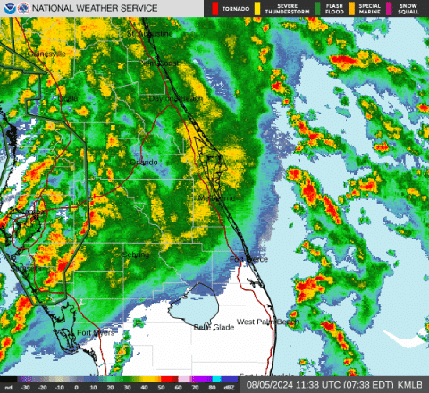 Rain bands from Hurricane Debby will continue to pass through Osceola County Monday, and maybe into Tuesday, even though the storm center is about 200 miles away. RADAR IMAGE/NWS MELBOURNE