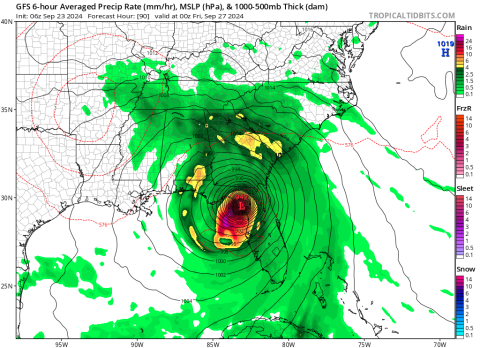 The GFS storm model for Monday morning shows the potential of a major hurricane impacting the Big Bend area late on Thursday. GRAPHIC/TROPICAL TIDBITS