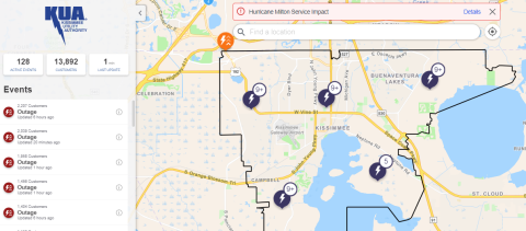 Kissimmee Utility customers make up about half of the 27,000 utility customers out of power across the county around 5 a.m. Thursday. GRAPHIC/KUA OUTAGE PAGE