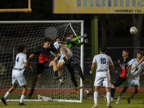 Lucas Werneck pushes the ball out to save a set piece from Gateway. PHOTO/MARIO CASAMALHUAPA
