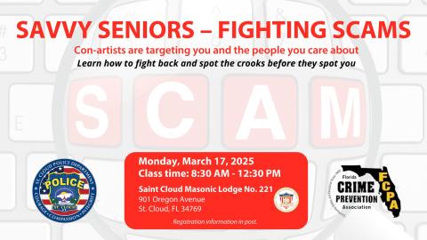 Savvy Seniors—Fighting Scams is designed to prevent Seniors from scams like foreign lottery, bogus investment schemes and online traps designed to steal your identity and your savings. 