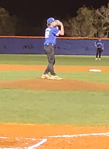 Sophomore lefthander Trevin Bean fired four innings of one-hit balince an seasonl to lead Harmony to an 8-0 win over rival Osceola on Friday night. S-opening loss to Rockledge, the Longhorns have won 11 straight games. PHOTO/J. DANIEL PEARSON