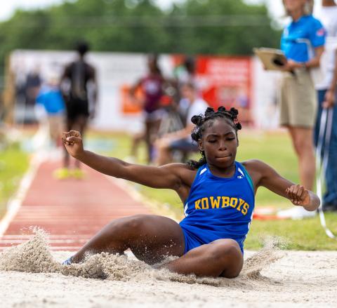 Osceola's Cheyene Price is one of three Kowboy jumpers who've qualified for the Class 3A state track meet this weekend in Jacksonville. (Photo/Taylor McFee)
