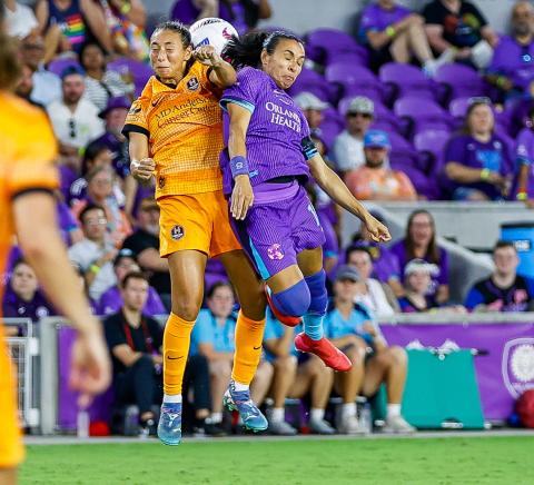 Marta goes up to play a header against the Houston Dash Saturday night. (Photo/Taylor McFee)