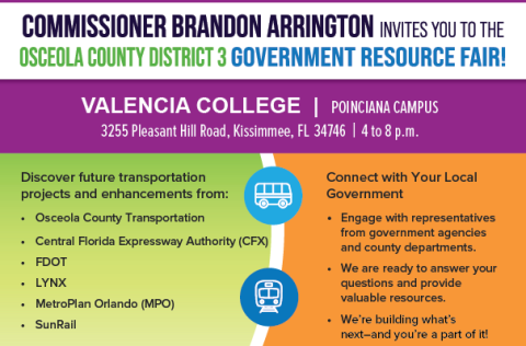 Get an update on future transportation projects from agencies like FDOT, CFX, Lynx, Sunrail and more at a Government Resource Fair on Thursday, July 24.